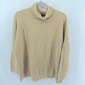 Eileen Fisher 100% organic cotton waffle knit oversized turtleneck sweater sz L